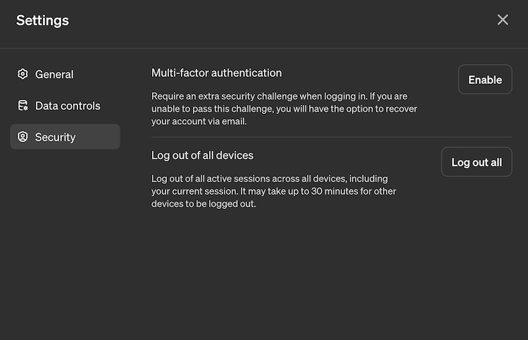 Log out of all devices from the ChatGPT setting