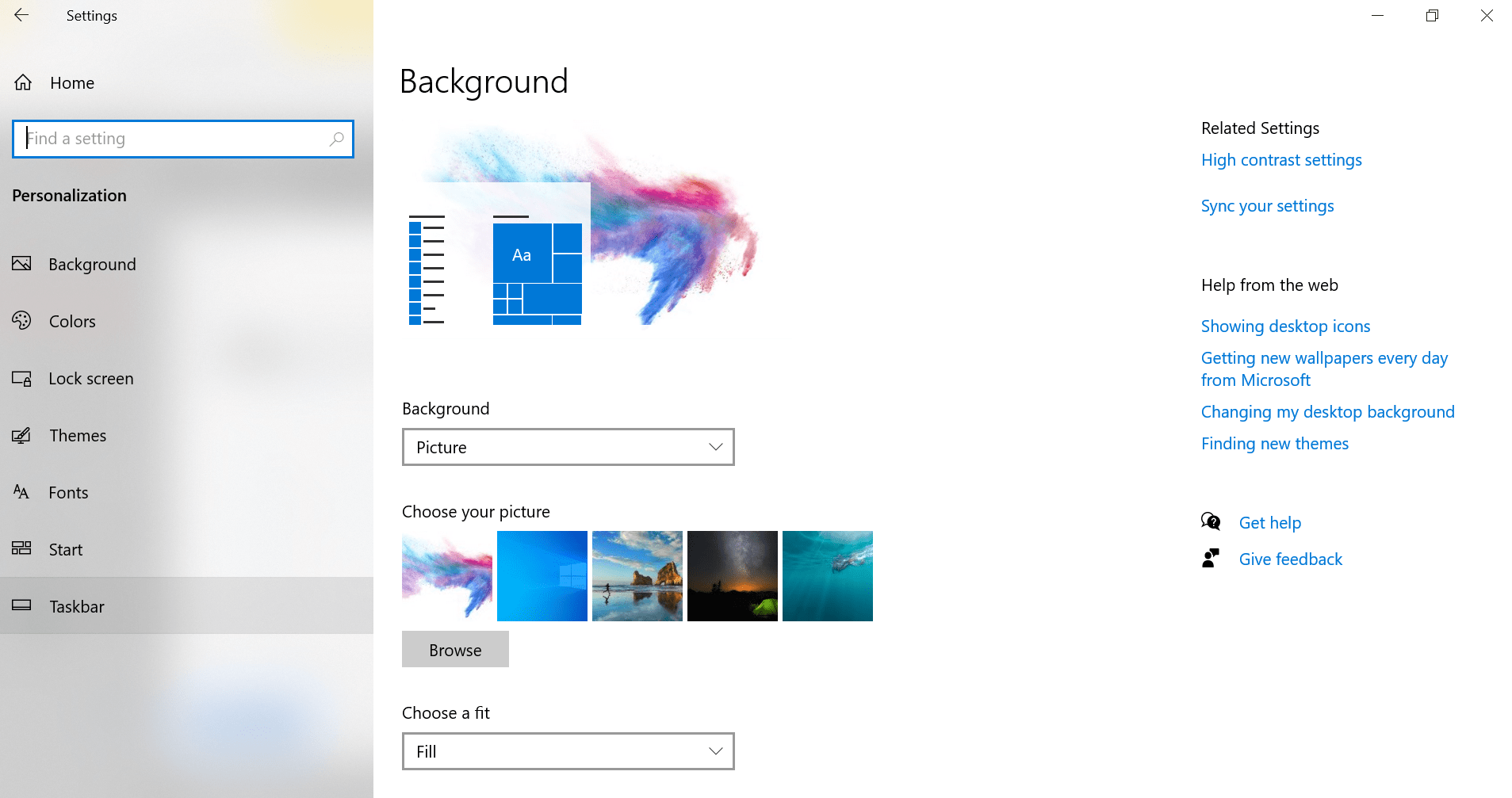 taskbar settings