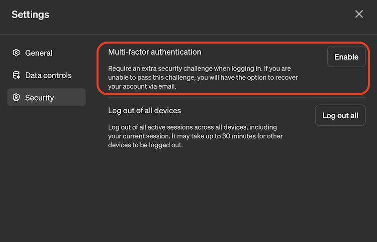Enable Multi-Factor Authentication on ChatGPT